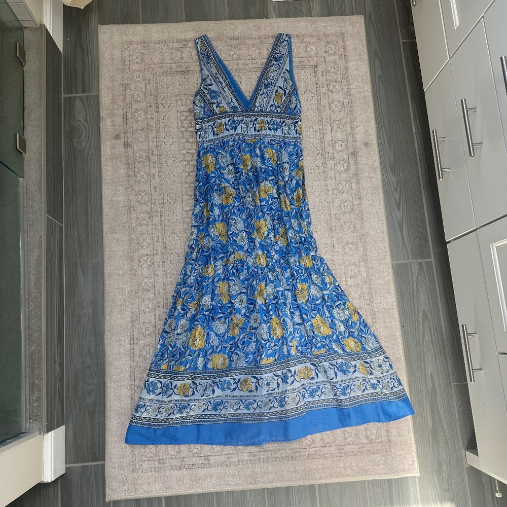 Blue and gold cotton maxi dress